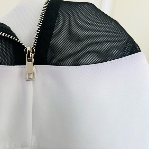 Forever 21 Black & White Striped Mesh Colorblock Bodycon Scuba Dress - Picture 4 of 7